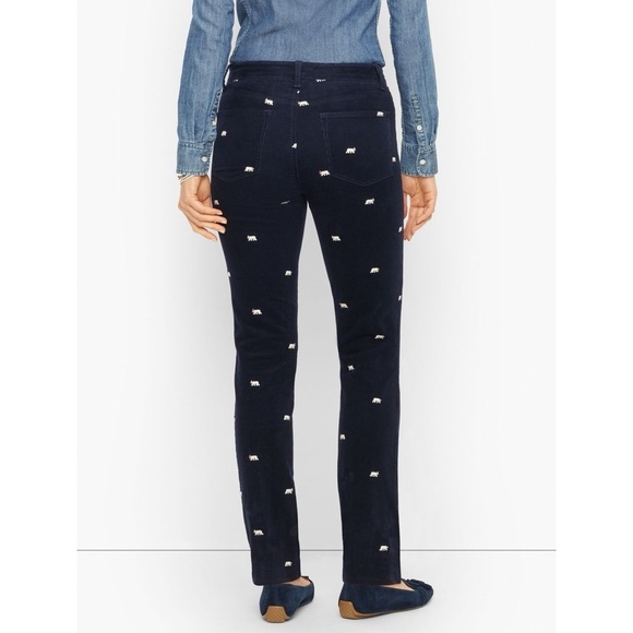 Talbots CORDUROY STRAIGHT LEG PANTS in Novelty POLAR BEAR EMBROIDERED Size 8P - Picture 3 of 12